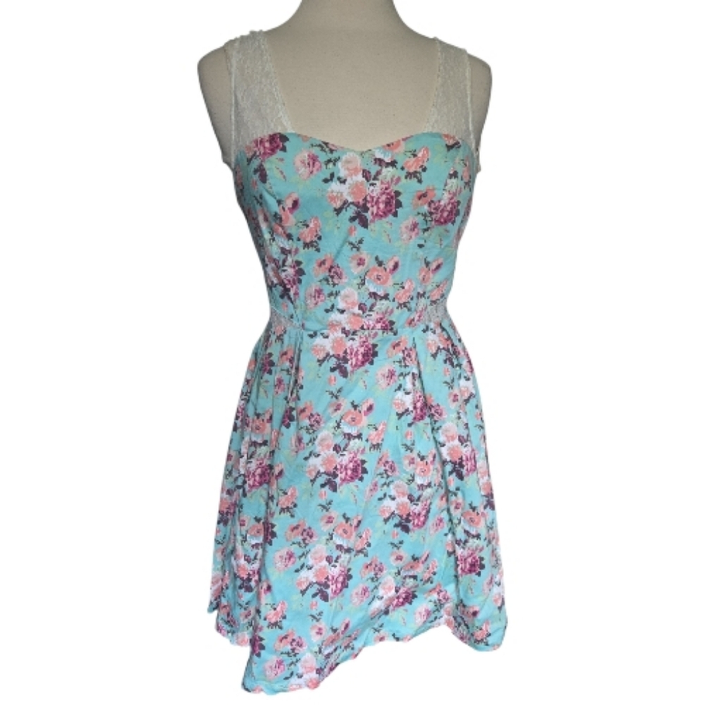 The Style London Floral Fit & Flare Sundress with Lace Straps - L